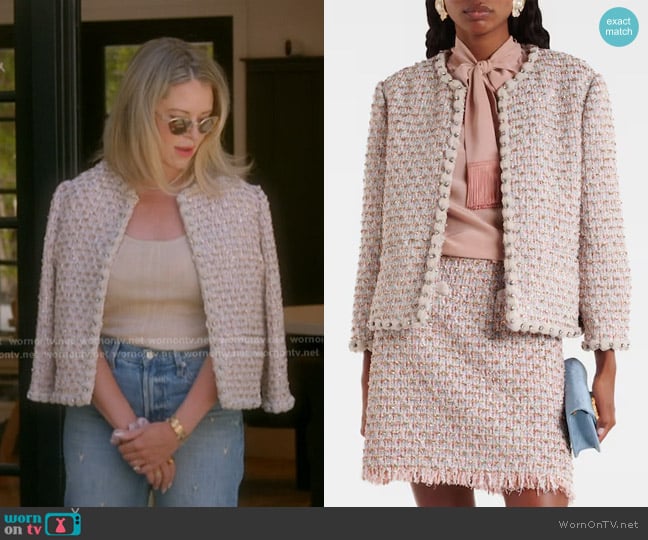 Valentino Garavani Boxy Crystal-Embellished Tweed Jacket worn by Amanda Frances on The Real Housewives of Beverly Hills