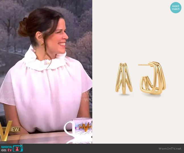 Vanchi Esther Square Hoop Stud Earrings in Gold worn by Neve Campbell on The View