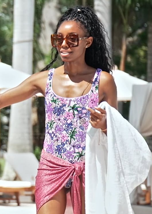 Venita’s pink floral embellished swimsuit on Southern Charm
