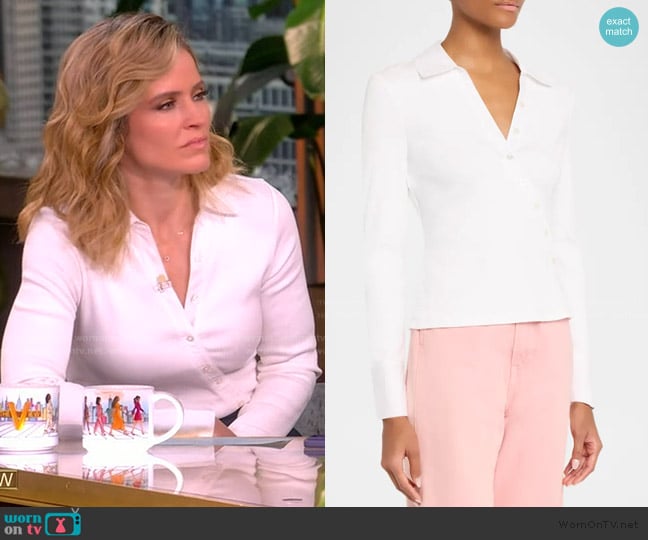 Veronica Beard Brenner Long-Sleeve Asymmetric Button Top worn by Sara Haines on The View