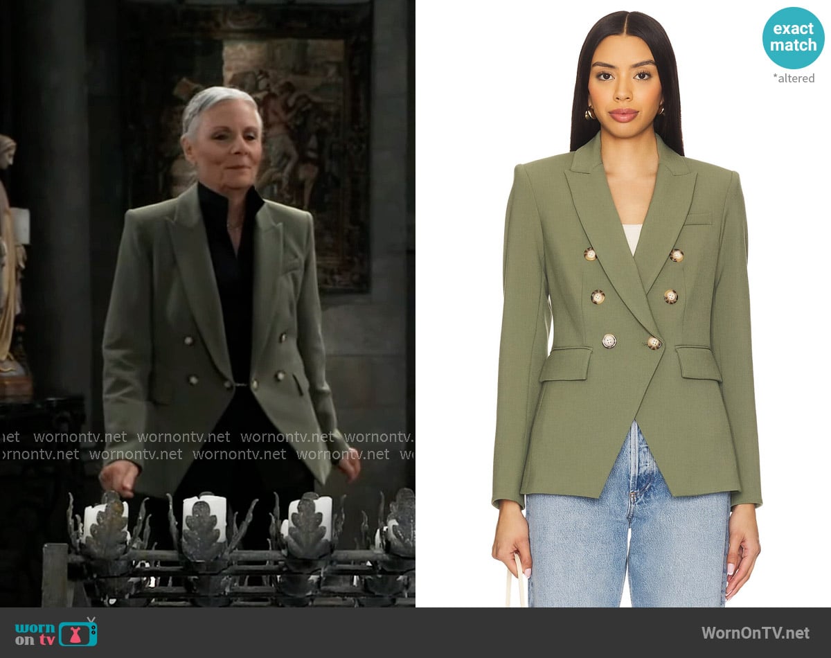 Veronica Beard Miller Dickey Jacket in Stone Army worn by Tracy Quartermaine (Jane Elliot) on General Hospital