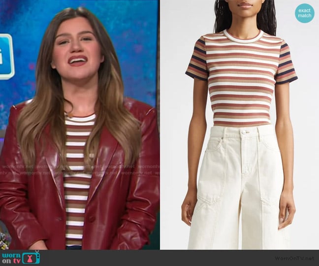 Veronica Beard Pruitt Stripe Rib T-Shirt worn by Kelly Clarkson on The Kelly Clarkson Show