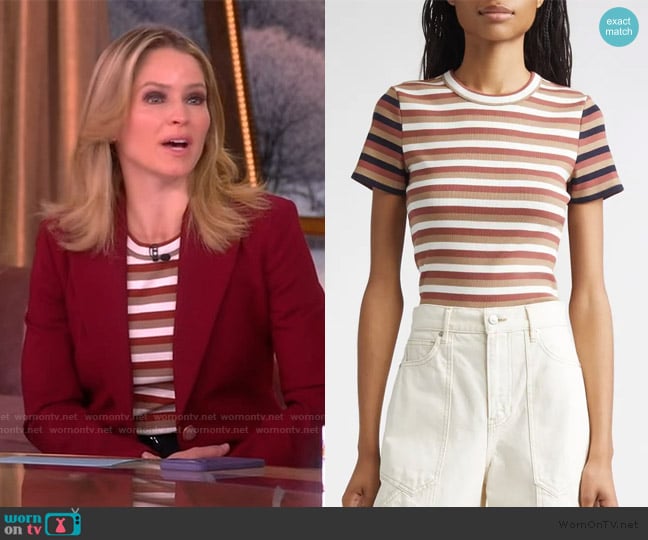 Veronica Beard Pruitt Stripe Rib T-Shirt worn by Sara Haines on The View