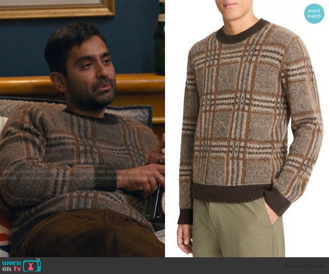 Vince Brushed Glen Plaid Crewneck Sweater worn by Naveen Varma (Kapil Talwalkar) on The Burbs