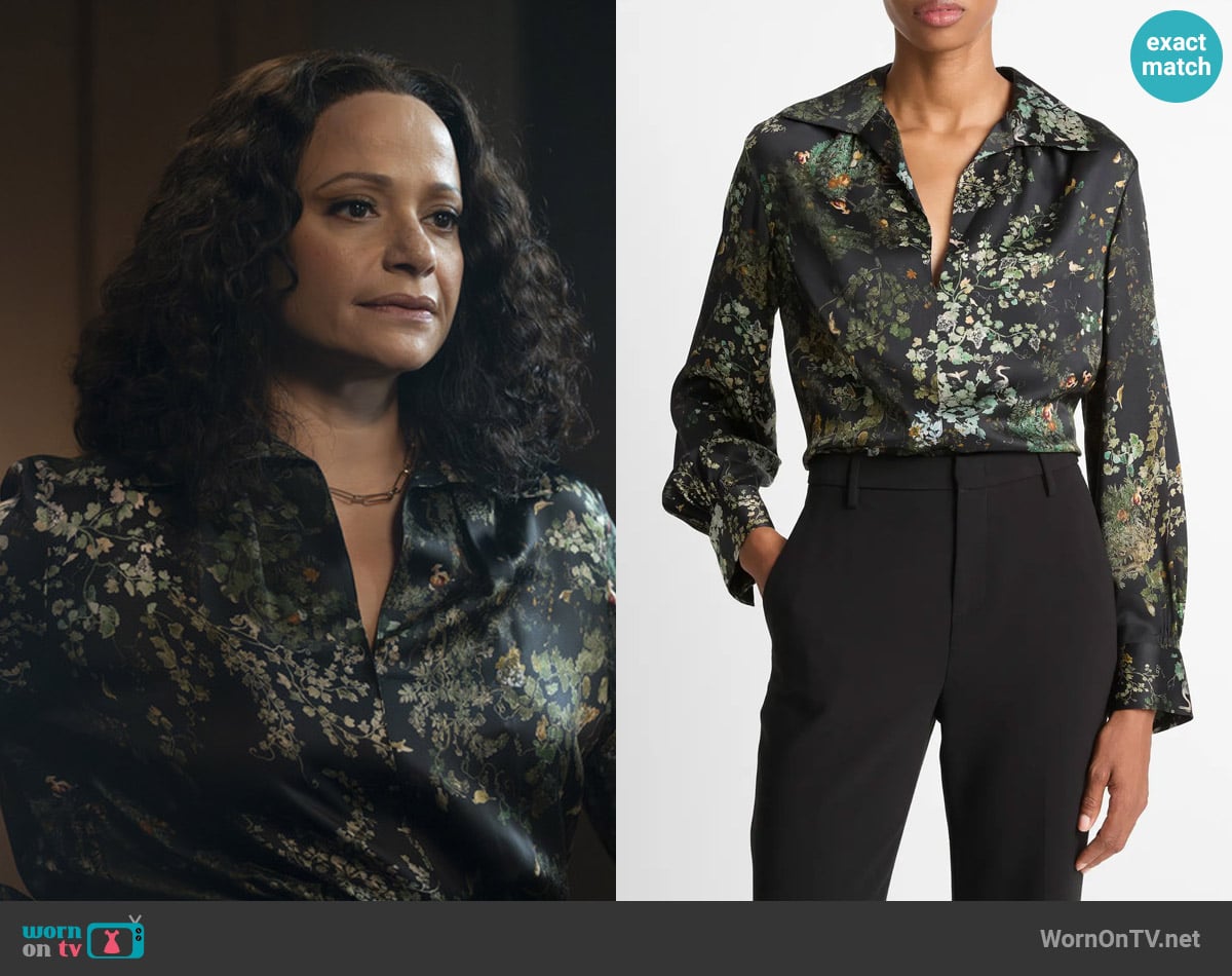 Vince Grape Vine Blouse worn by Selena (Judy Reyes) on High Potential