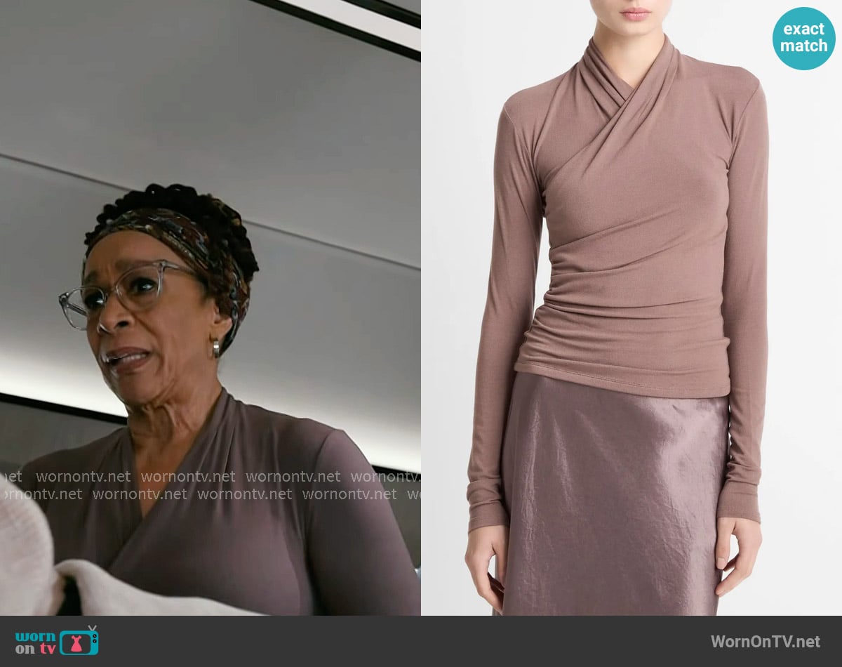Vince Long Sleeve Knit Wrap Top in Smoky Berry worn by Sharon Goodwin (S. Epatha Merkerson) on Chicago Med