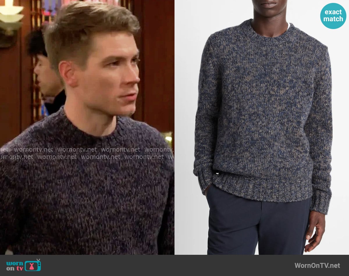 Vince Mega Marled Wool Blend Crewneck Sweater in Coastal Combo worn by Noah Newman (Lucas Adams) on The Young and the Restless