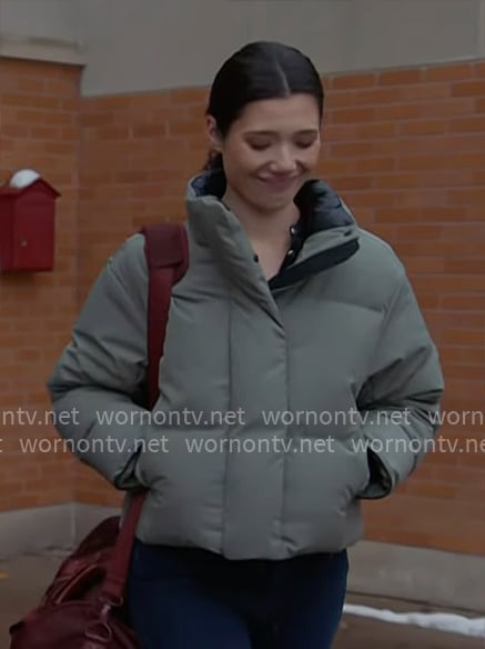 Violet's olive green puffer jacket on Chicago Fire