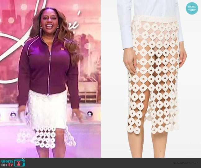 Wales Bonner Stanza crochet-knit midi skirt worn by Sherri Shepherd on Sherri