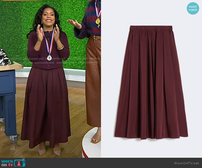 Weekend Max Mara Long Taffeta Skirt in Bordeaux worn by Sheinelle Jones on Today