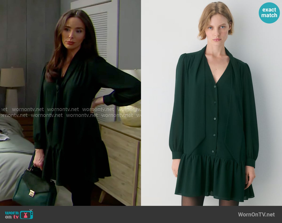 Wilfred at Aritzia Manor Dress in Scarab worn by Ivy Forrester (Ashleigh Brewer) on The Bold and the Beautiful