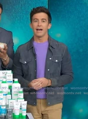 Will Ganss' blue suede trucker jacket on Good Morning America