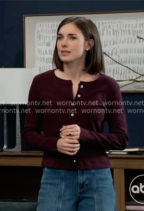 Willow’s purple cardigan and jeans on General Hospital