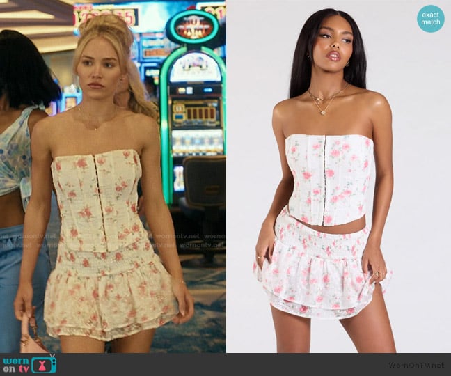 Windsor Call Me Cutie Lace-Up Floral Eyelet Corset Top worn by Ainsley Norris (Michelle Randolph) on Landman