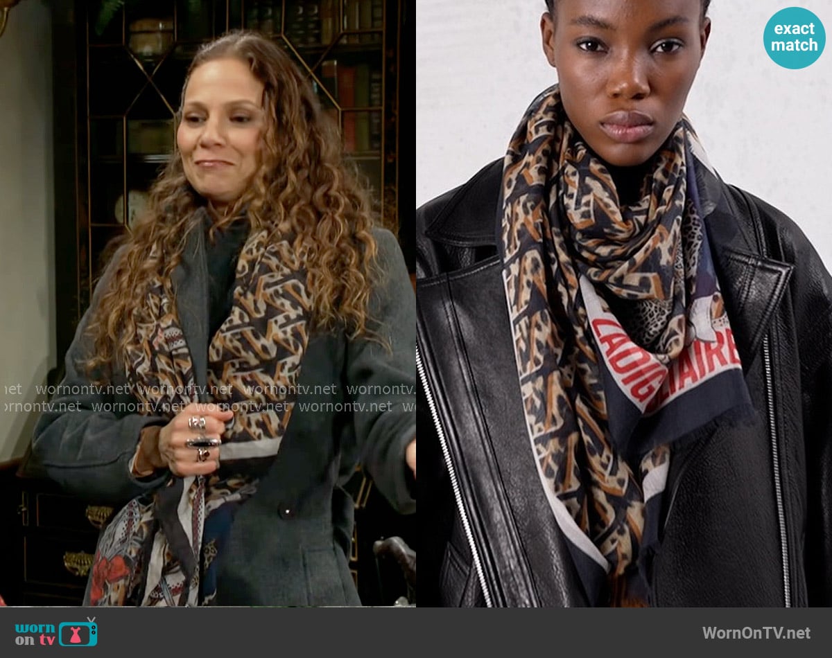Zadig and Voltaire Logo Leopard Scarf worn by Sienna Bacall (Tamara Braun) on The Young and the Restless
