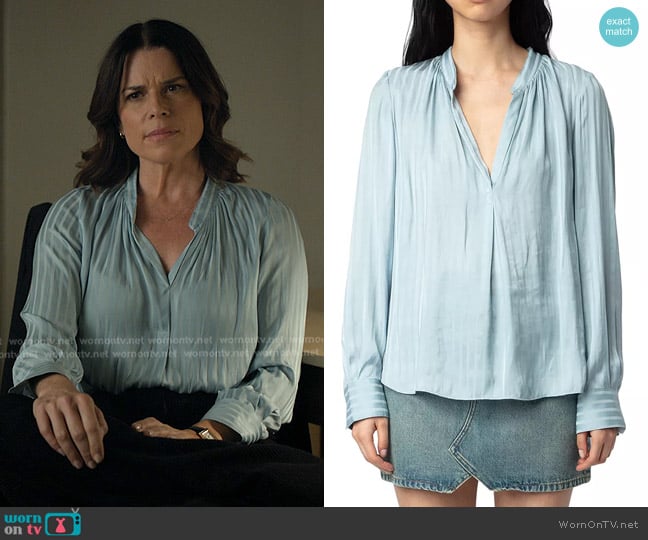 Zadig and Voltaire Tink Satin Tunic Top worn by Maggie McPherson (Neve Campbell) on The Lincoln Lawyer