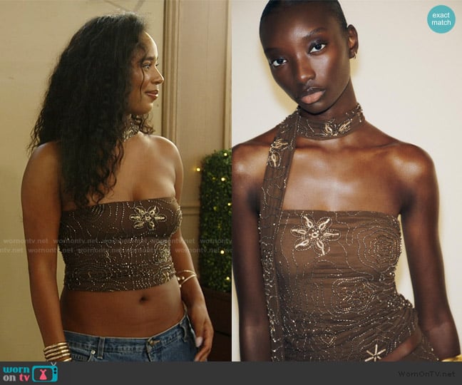 Zara Beaded Scarf Top worn by Mia Calabrese on Summer House