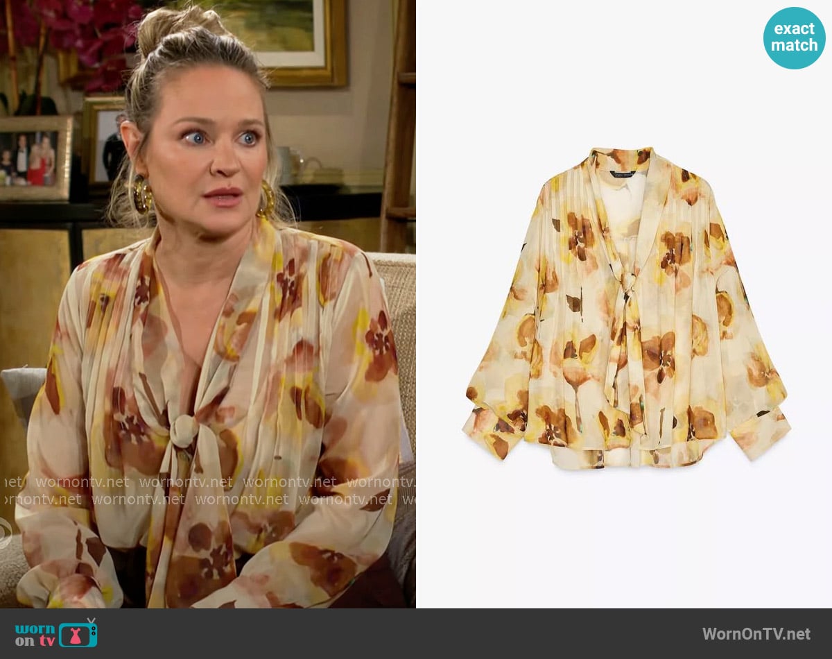 Zara Blouse with Tie worn by Sharon Newman (Sharon Case) on The Young and the Restless