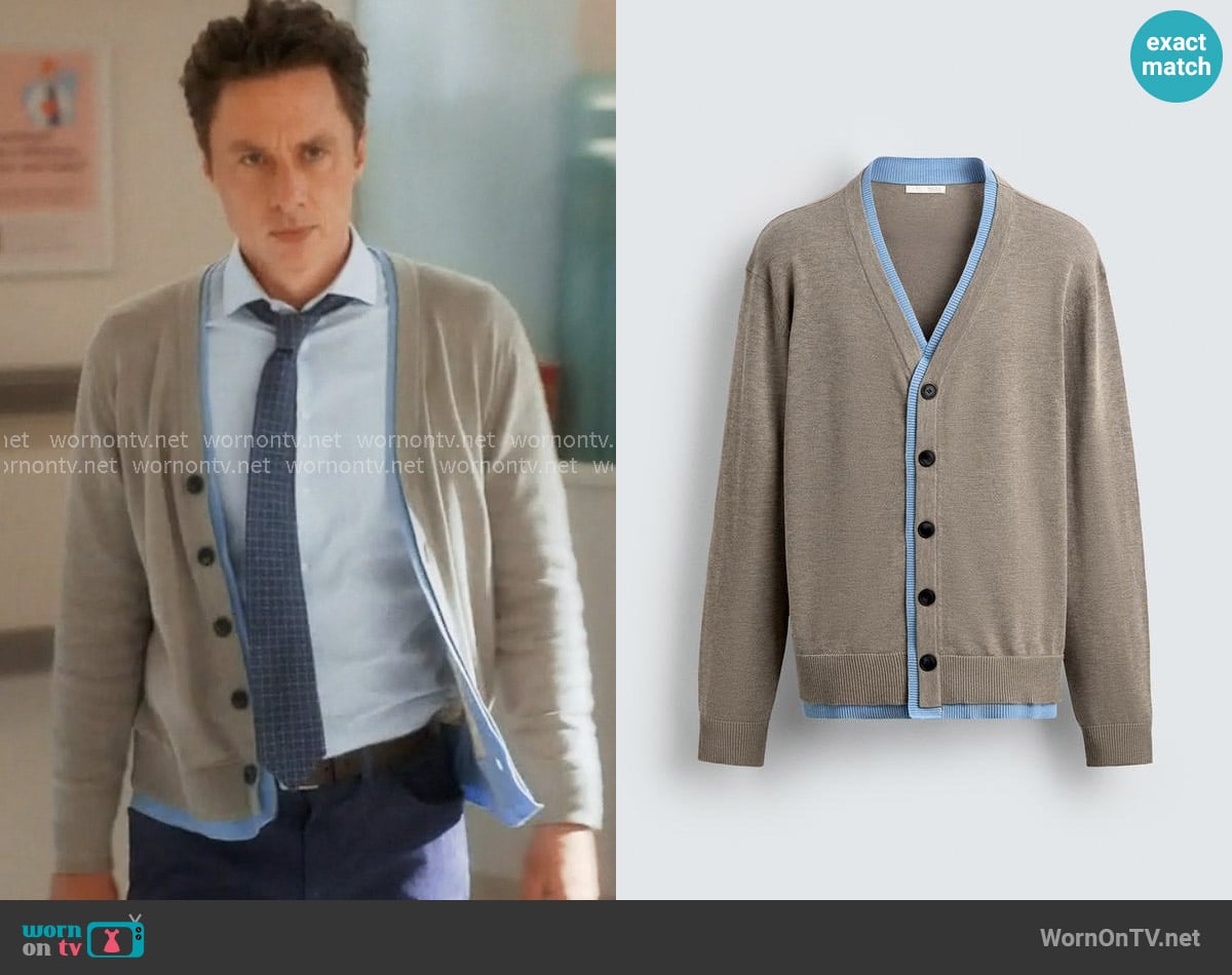 Zara Contrast Trim Cardigan worn by Dr. John 'J.D.' Dorian (Zach Braff) on Scrubs