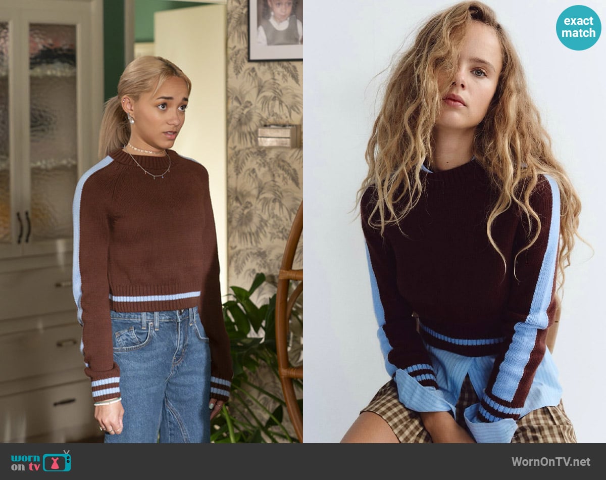 Zara Cropped Knit Sweater with Trim worn by Ava (Amirah J) on High Potential