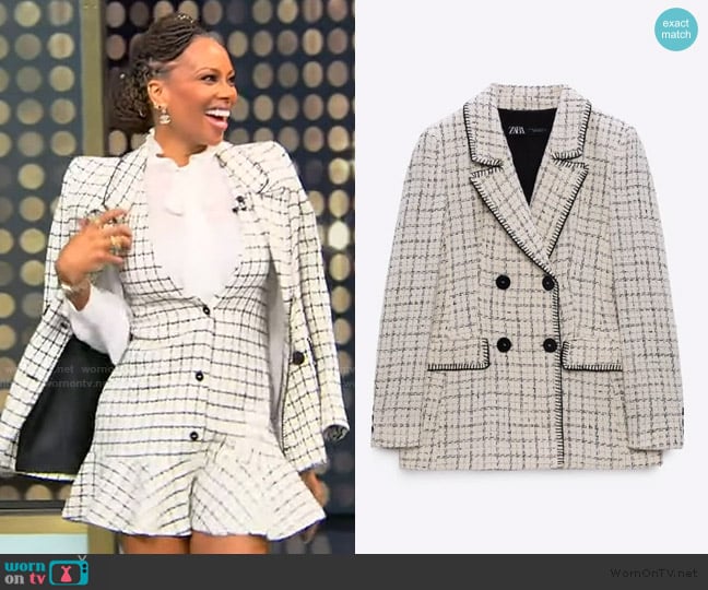 Zara Double Breasted Textured Weave Jacket worn by Eva Marcille on Tamron Hall Show