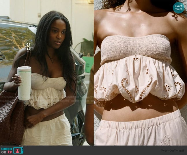 Zara Embroidered Balloon Top worn by Ciara Miller on Summer House