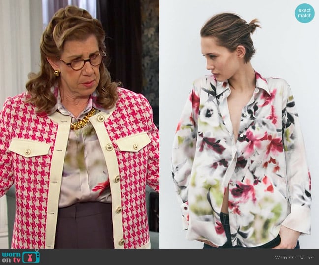 Zara Floral Print Satin Shirt worn by Rita Lesley (Maggie Carney) on Days of our Lives