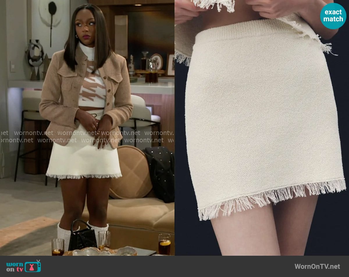 Zara Frayed Mini Skirt worn by Laura Peterson (Destiny Love) on Beyond the Gates