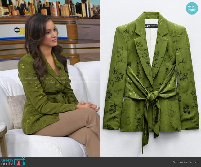 Zara Jacquard Blazer with Bow worn by Hanna Battah on Good Morning America