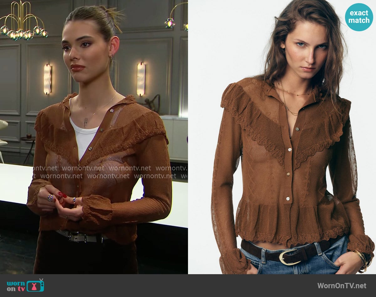 Zara Pointelle Knit Romantic Jacket worn by Electra Forrester (Laneya Grace) on The Bold and the Beautiful
