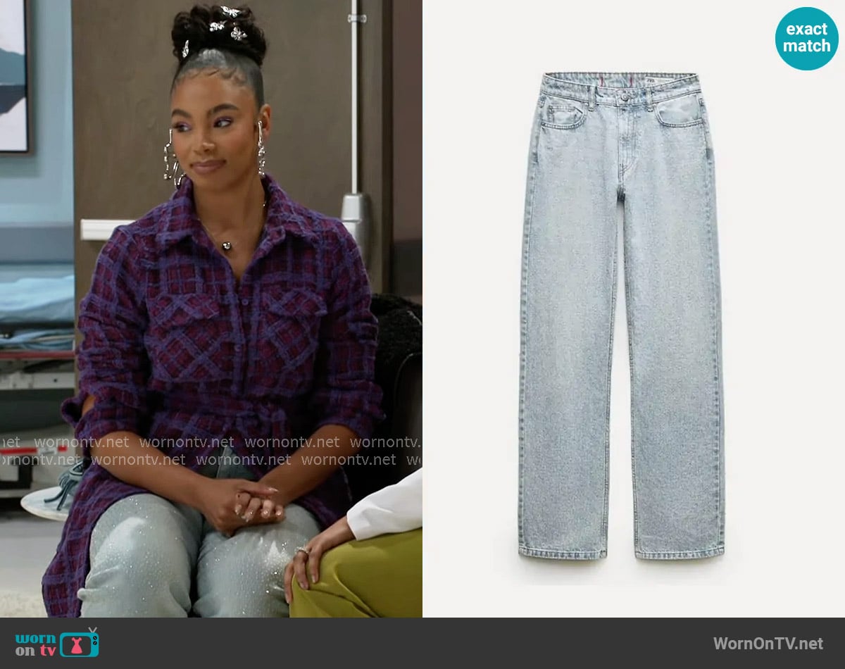 Zara Shimmery High Waist Wide Leg Jeans worn by Chelsea Hamilton (RhonniRose Mantilla) on Beyond the Gates