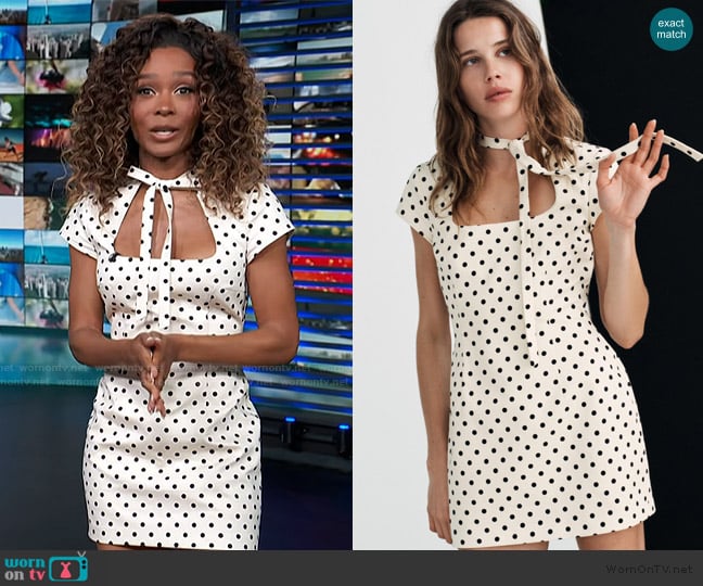 Zara Short Polka Dot Tie Dress worn by Zuri Hall on Access Hollywood