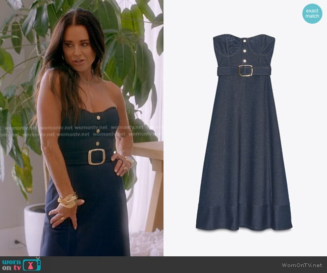 Zara Strapeless Belted Dress worn by Kyle Richards on The Real Housewives of Beverly Hills