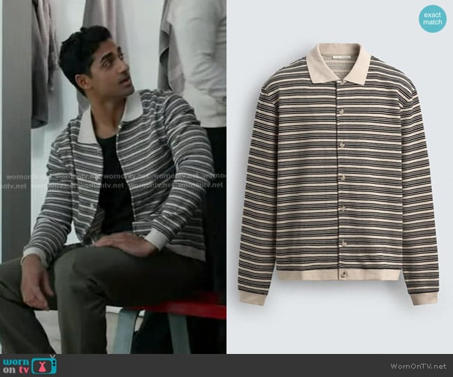 Zara Striped Textured Jacket in Ecru Black worn by Ravi Panikkar (Anirudh Pisharody) on 9-1-1