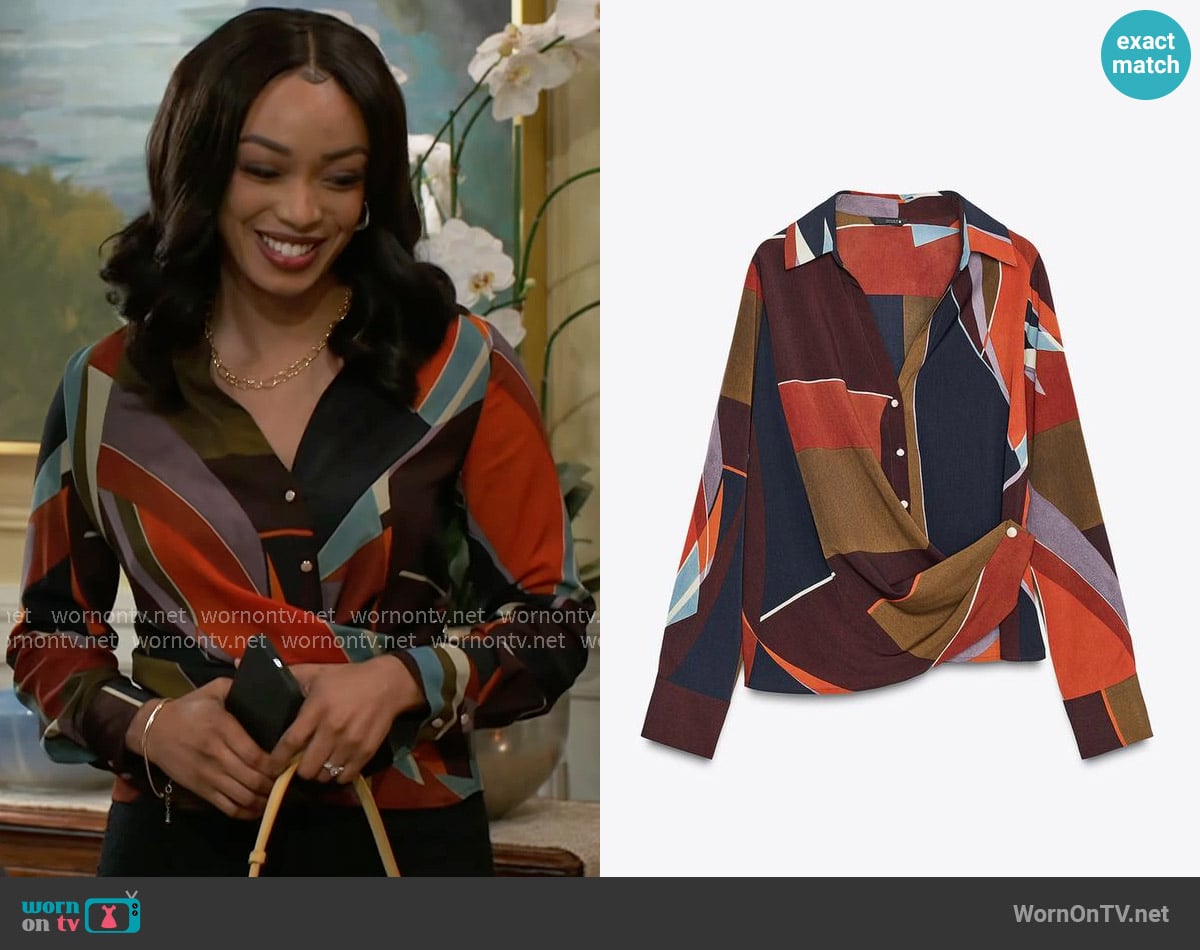 Zara Wrap Print Shirt worn by Madison Montgomery (Kenjah) on Beyond the Gates