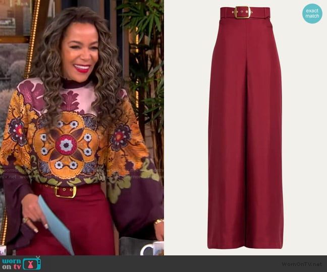 Zimmermann Luminosity Belted Wide-Leg Silk Pants worn by Sunny Hostin on The View