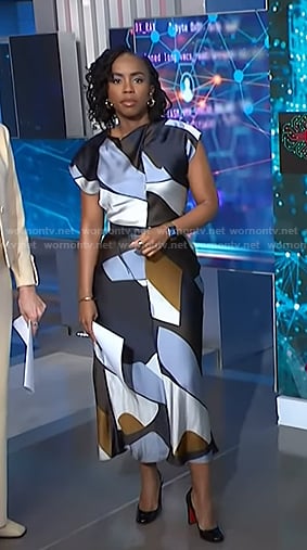 Zinhle's satin geometric print dress on NBC News Daily