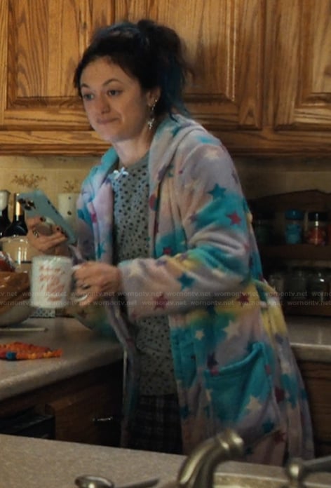 Zoe's star print fleece robe on His & Hers