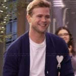 Leo Woodall’s blue contrast heart cardigan on Live with Kelly and Mark