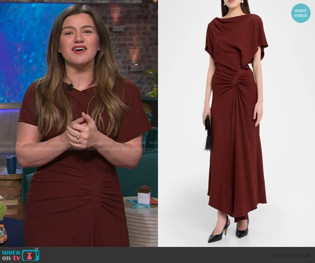 Kelly’s burgundy ruched dress on The Kelly Clarkson Show