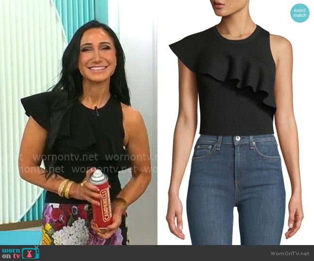 A.L.C. Malia Diagonal-Ruffle Jersey Top worn by Elizabeth Werner on CBS Mornings