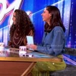 abby’s twist front denim shirt and green fringed skirt on The View