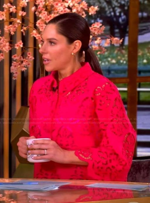 Abby’s red scalloped lace top on The View