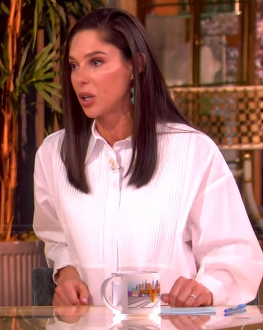Abby’s white bib button front shirt on The View