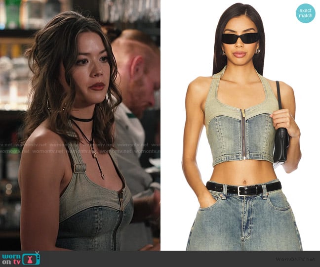 Abrand Roxie Denim Halter Top worn by Maddie (Morgan Lindholm) on Marshals