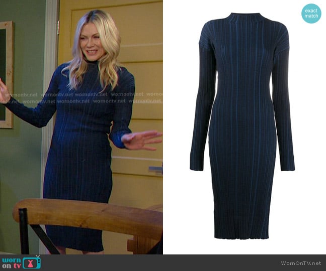 Acne Studios Ribbed Cotton-blend Midi Dress in Blue worn by Kristen DiMera (Stacy Haiduk) on Days of our Lives