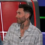 Adam’s grey plaid button down shirt on The Voice