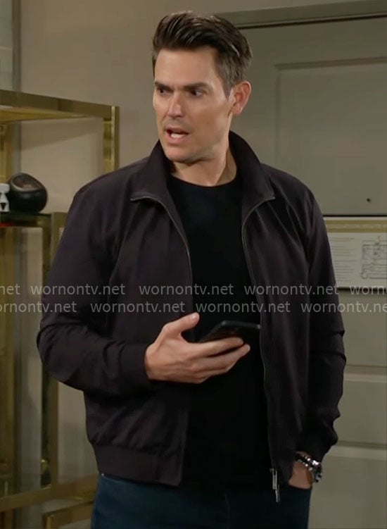 Adam’s black bomber jacket on The Young and the Restless