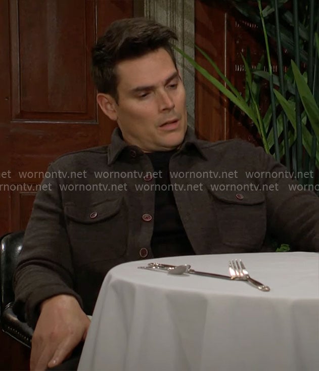 Adam’s brown overshirt on The Young and the Restless