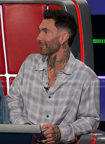Adam's grey plaid button down shirt on The Voice